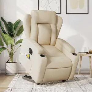 vidaXL Electric Stand up Massage Recliner Chair Power Lift Armchair Cream Fabric