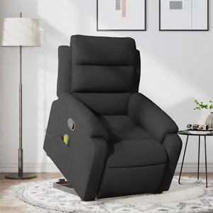 vidaXL Stand up Massage Recliner Chair Power Lift Wingback Armchair Black Fabric