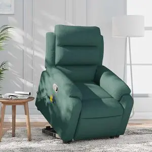vidaXL Stand up Massage Recliner Chair Power Lift Armchair Dark Green Fabric