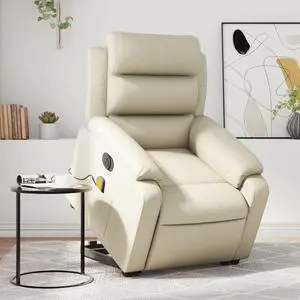 vidaXL Electric Stand up Massage Recliner Chair Armchair Cream Faux Leather