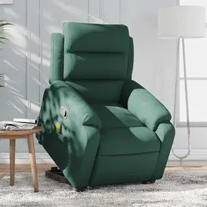 vidaXL Stand up Massage Recliner Chair Power Lift Armchair Dark Green Velvet
