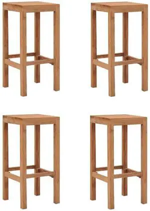 vidaXL Bar Stool Set of 4 Natural Wood Solid Teak Wood Durable
