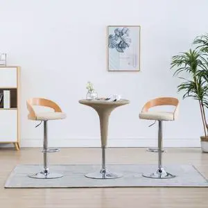 vidaXL Bar Stools Swivel Counter Chair 2 Pcs Cream Faux Leather and Bentwood
