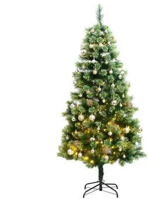 vidaXL Artificial Hinged Christmas Tree 150 LEDs and Ball Set Xmas Decoration