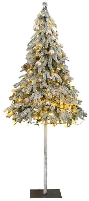 vidaXL Artificial Christmas Tree 150 LEDs&Ball Set&Flocked Snow Xmas Decoration