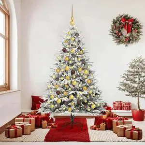 vidaXL Artificial Christmas Tree with Stand Green and white 70.9" PVC