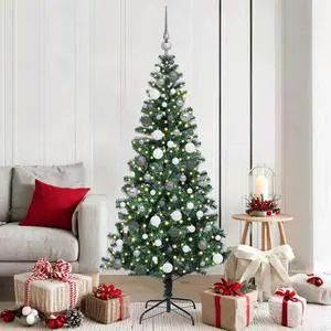 vidaXL Artificial Pre-lit Christmas Tree Green 70.9" PVC and Metal