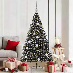vidaXL Artificial Pre-lit Christmas Tree with 300 LEDs Black 70.9" PVC