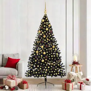 vidaXL Artificial Pre-lit Christmas Tree with 300 LEDs Black 82.7" PVC