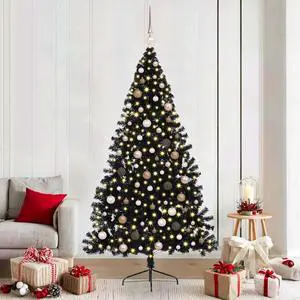 vidaXL Artificial Pre-lit Christmas Tree with 300 LEDs Black 82.7" PVC