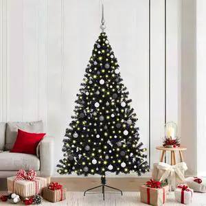 vidaXL Artificial Pre-lit Christmas Tree with 300 LEDs Black 82.7" PVC
