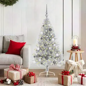 vidaXL Artificial Pre-lit Christmas Tree Silver 59.1" PET