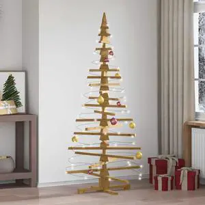 vidaXL Wooden Christmas Tree with Stand Brown 70.9" Solid pine wood