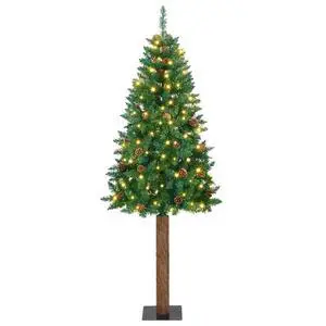 vidaXL Slim Christmas Tree Green 70.9" PVC and Solid Pine wood