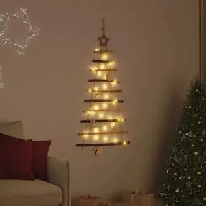 vidaXL Christmas Tree with 30 LEDs Natural 35.4" Solid Ash wood