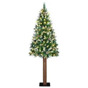 vidaXL Slim Christmas Tree with 300 LEDs Green and White 70.9