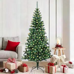 vidaXL Artificial Pre-lit Christmas Tree Green 70.9" PVC and Metal