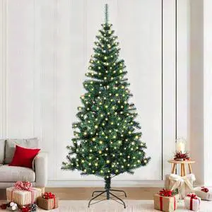 vidaXL Artificial Pre-lit Christmas Tree Green 94.5" PVC and Metal