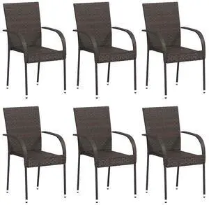 vidaXL Stackable Patio Chairs 6 pcs Outdoor Patio Dining Chair Poly Rattan Brown