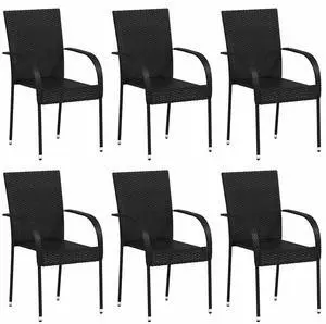 vidaXL Stackable Outdoor Chairs 6 pcs Poly Rattan Black