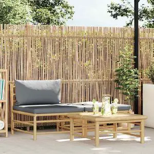 vidaXL Patio Lounge Set Sectional Sofa with Cushions Tea Table 3 Piece Bamboo