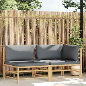 vidaXL 2 Piece Patio Lounge Set with Dark Gray Cushions Bamboo