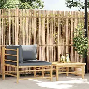vidaXL Patio Lounge Set Sectional Sofa with Cushions Tea Table 2 Piece Bamboo