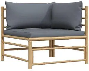 vidaXL Patio Corner Sofa Sectional Sofa with Cushions Modular Seat Bamboo