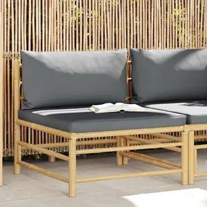 vidaXL Garden Middle Sofa with Dark Gray Cushions Bamboo