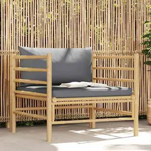 vidaXL Garden Sofa with Dark Gray Cushions Bamboo