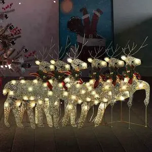 vidaXL Christmas Reindeers 6 Pcs Christmas Lighting Display with 120 LEDs Gold