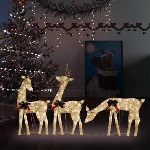 vidaXL Christmas Decoration Reindeer Family Xmas Lighting Gold Warm White Mesh