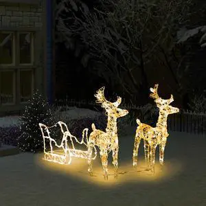 vidaXL Lighted Reindeer and Sleigh Christmas Decoration with 160 LEDs Acrylic