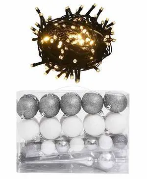 vidaXL Christmas Ball Set with Peak 61 Piece LED Decoration White and Gray