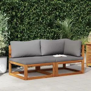vidaXL 2 Piece Sofa Set with Dark Gray Cushions Solid Acacia Wood