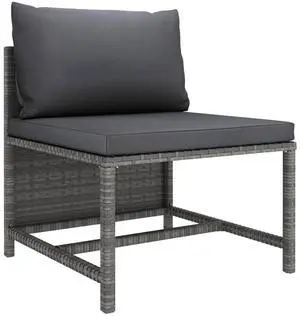 vidaXL Sectional Middle Sofa with Cushions Gray Poly Rattan