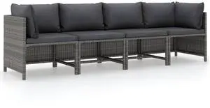 vidaXL 4-Seater Patio Sofa with Cushions Gray Poly Rattan