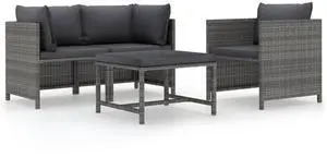 vidaXL 4 Piece Patio Sofa Set with Cushions Poly Rattan Gray
