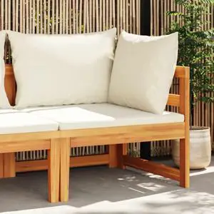 vidaXL Corner Sofa with Cream White Cushions Solid Acacia Wood