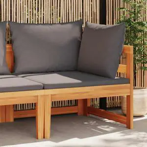 vidaXL Corner Sofa with Dark Gray Cushions Solid Acacia Wood