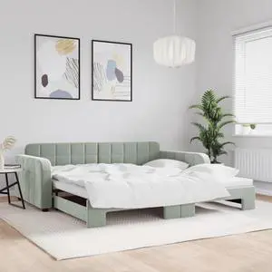 vidaXL Day Bed Sleeper Sofa Bed with Trundle Light Gray 39.4"x74.8" Velvet