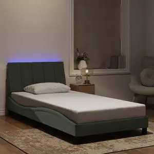 vidaXL Bed Frame with LED without Mattress "Hanko" Light Gray 39.4"x74.8" Velvet