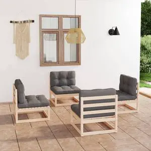 vidaXL Patio Furniture Set 4 Piece Outdoor Sofa with Cushions Solid Wood Pine vidaXL Patio Furniture Set 4 Piece Outdoor Sofa with Cushions Solid Wood Pine