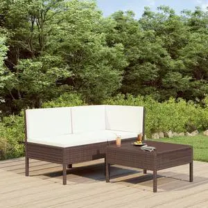 vidaXL Patio Furniture Set 3 Piece Patio Sofa with Table Poly Rattan Brown vidaXL Patio Furniture Set 3 Piece Patio Sofa with Table Poly Rattan Brown