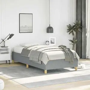 vidaXL Twin XL Size Bed Frame with Plywood Slats, Platform Bed Frame, Fabric Upholstered Mattress Foundation, No Box Spring Needed & Easy Assembly, Light Gray, without Mattress vidaXL Twin XL Size Bed Frame with Plywood Slats, Platform Bed Frame, Fabric Upholstered Mattress Foundation, No Box Spring Needed & Easy Assembly, Light Gray, without Mattress