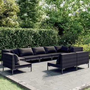 vidaXL Patio Lounge Set Outdoor Sectional Sofa 9 Piece Poly Rattan Dark Gray vidaXL Patio Lounge Set Outdoor Sectional Sofa 9 Piece Poly Rattan Dark Gray