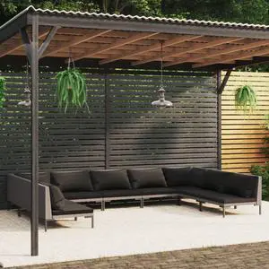 vidaXL Patio Lounge Set Outdoor Sectional Sofa 9 Piece Poly Rattan Dark Gray vidaXL Patio Lounge Set Outdoor Sectional Sofa 9 Piece Poly Rattan Dark Gray