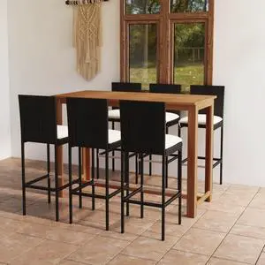 vidaXL Patio Bar Set with Cushions 7 Pieces Black Outdoor Garden Table Chairs vidaXL Patio Bar Set with Cushions 7 Pieces Black Outdoor Garden Table Chairs