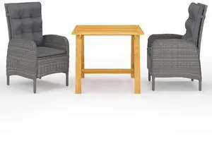 vidaXL Patio Dining Set 3 Piece Gray Garden Outdoor Chair Seating Furniture vidaXL Patio Dining Set 3 Piece Gray Garden Outdoor Chair Seating Furniture