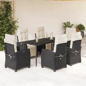 vidaXL Patio Dining Set with Cushions Garden Furniture 7 Piece Black Poly Rattan vidaXL Patio Dining Set with Cushions Garden Furniture 7 Piece Black Poly Rattan